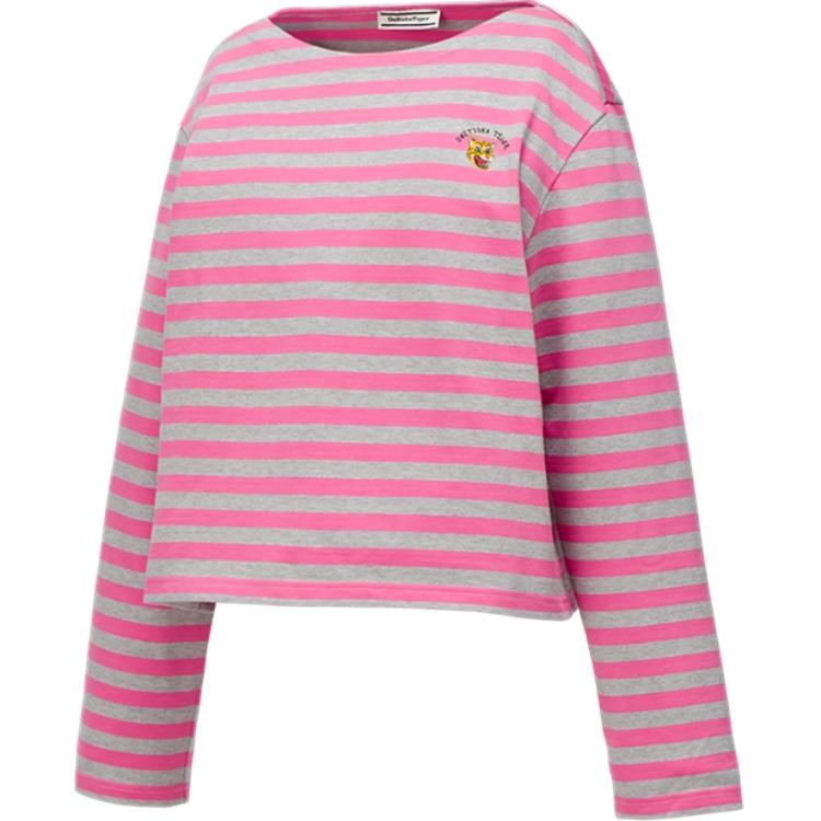 ONITSUKA TIGER Striped Boat Neck Short Sleeve T-Shirt Women Tops Pink 2182B264-020