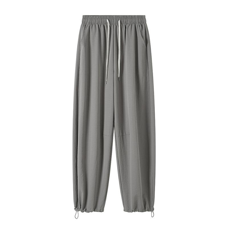 

Scimitar pants summer cool ice silk smooth wide-leg sweatpants retro versatile straight casual banana pants L темно-серого