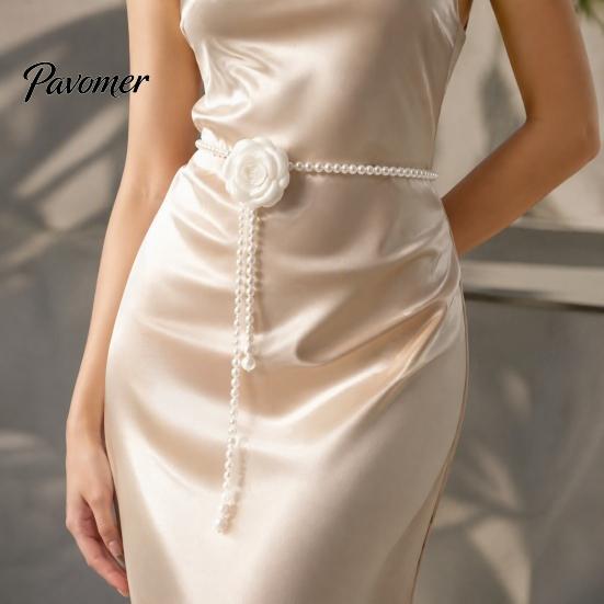 Elegant Flower Waistband Camellia & Faux Pearl Waist Belt for Women, Adjustable Belt, Accessory Chain, Wedding Dress Bridal Party Daily Wear Fashion
