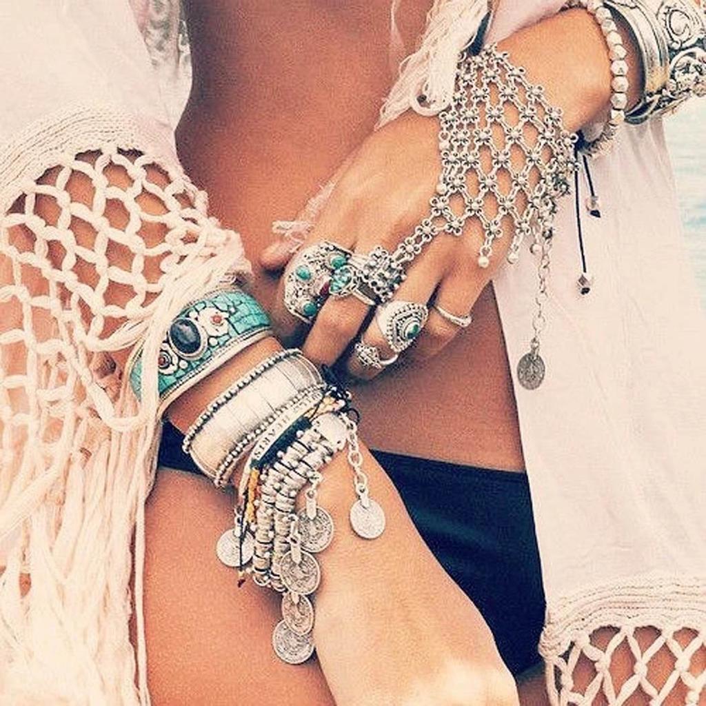 Bohemian Vintage Hollow Flower Finger Bracelet for Women Festival Turkish Slave Bracelets Beach Gypsy Tribal Bangle Sexy Jewelry