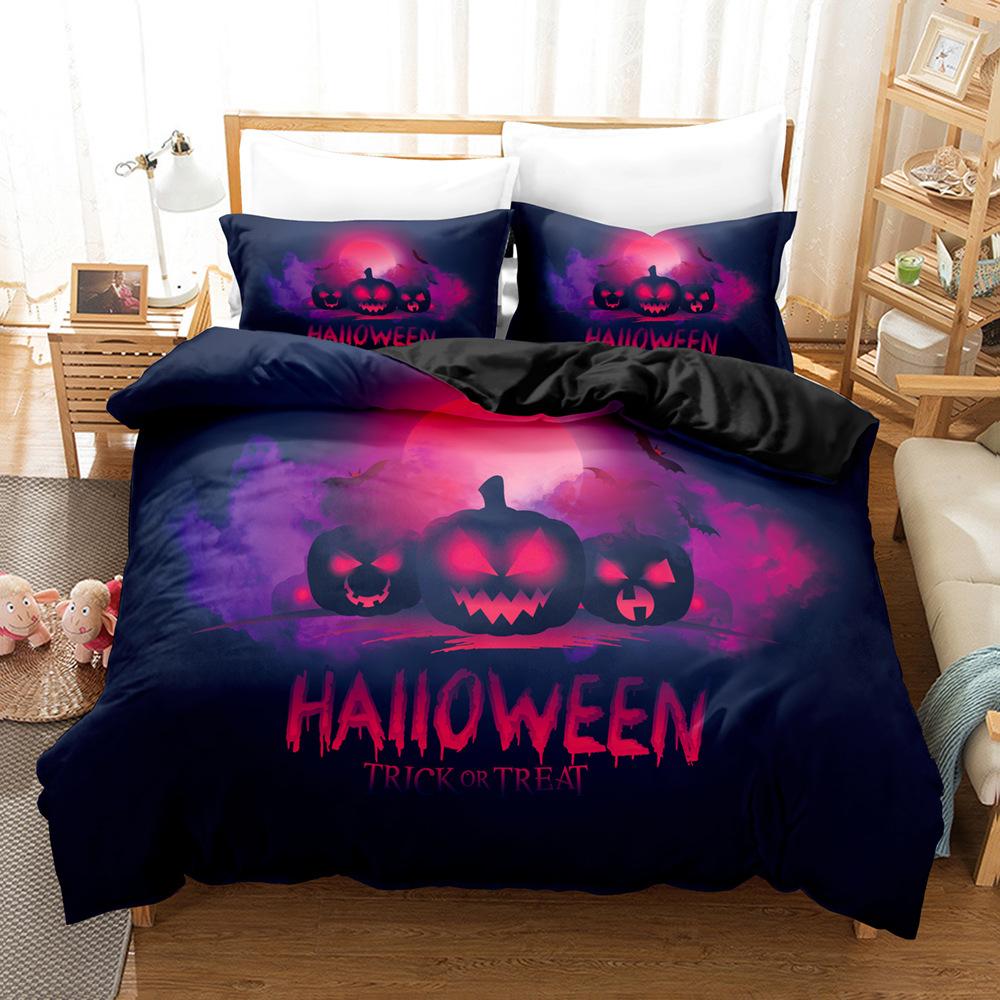 Halloween-Bettwäsche-Set mit 3D-Druck, Fledermaus-Schädel-Kürbis-Motiv, weichem Bettbezug (Kingsize, Queensize, Einzelbettgröße), Halloween-Geschenk, Schlafzimmerdekoration