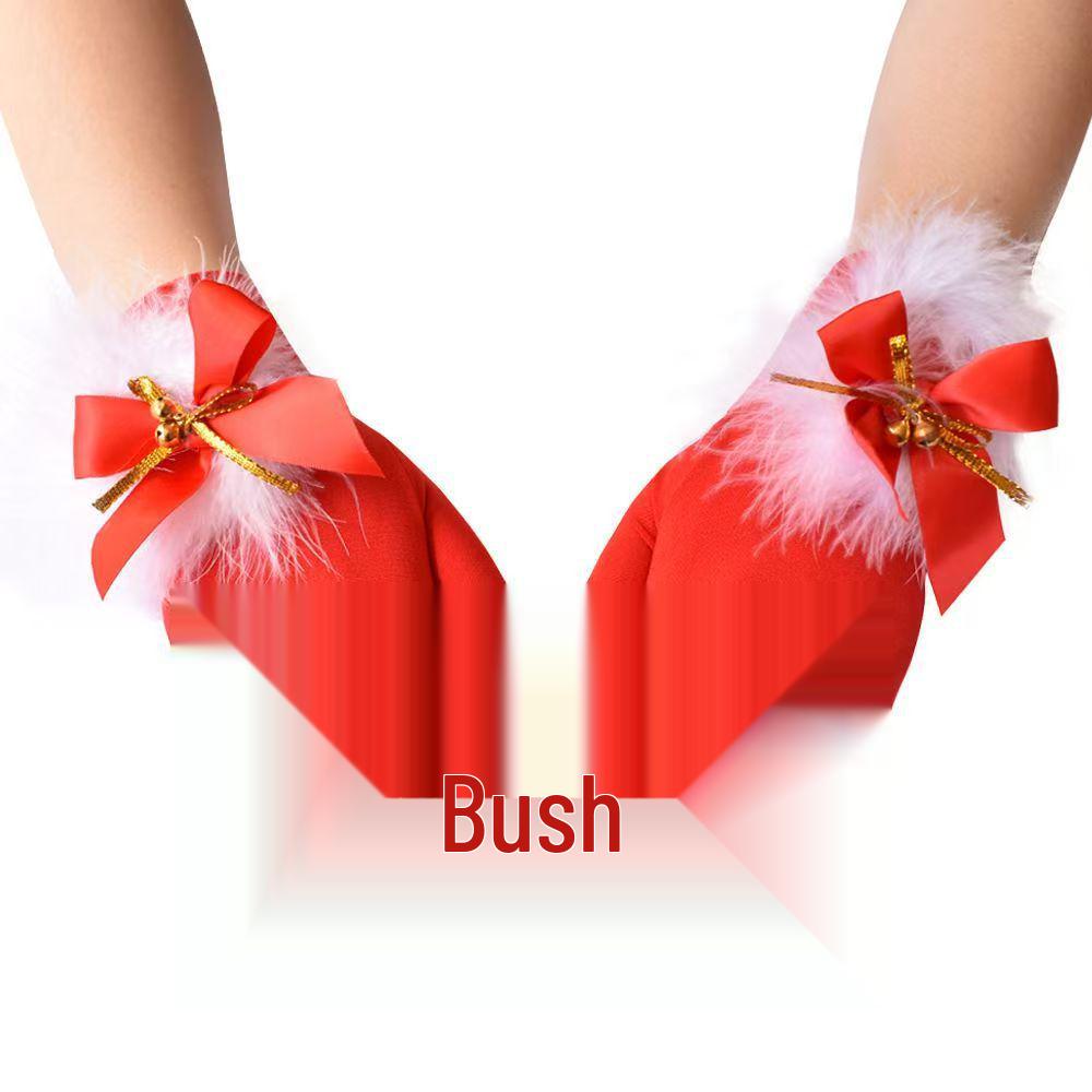 Children's Holiday Party Plush Bow Cosplay Gloves with Jingle Bells