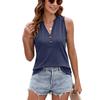 Women's V‑Neck Partial Button Sleeveless Tank Top Regular Fit Casual Solid Spring Summer Women Tee