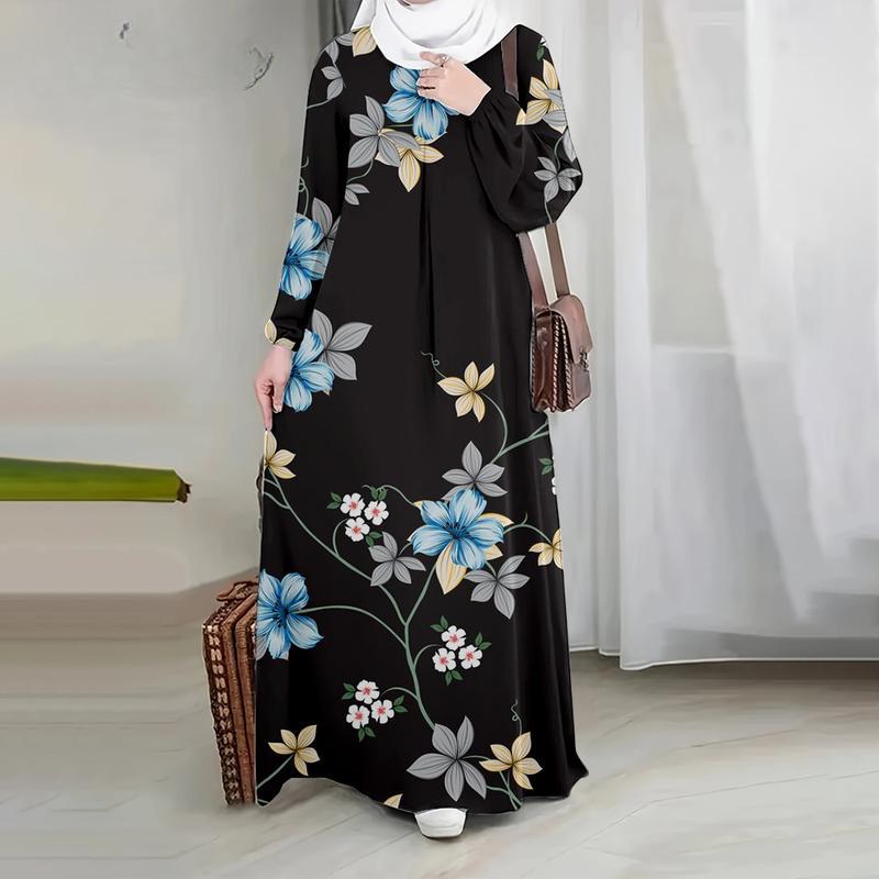 

Женские платья, элегантные, уличная мода, муслиновые платья, платья с длинным рукавом, цветочные принты, повседневные платья макси, 5XL золотой