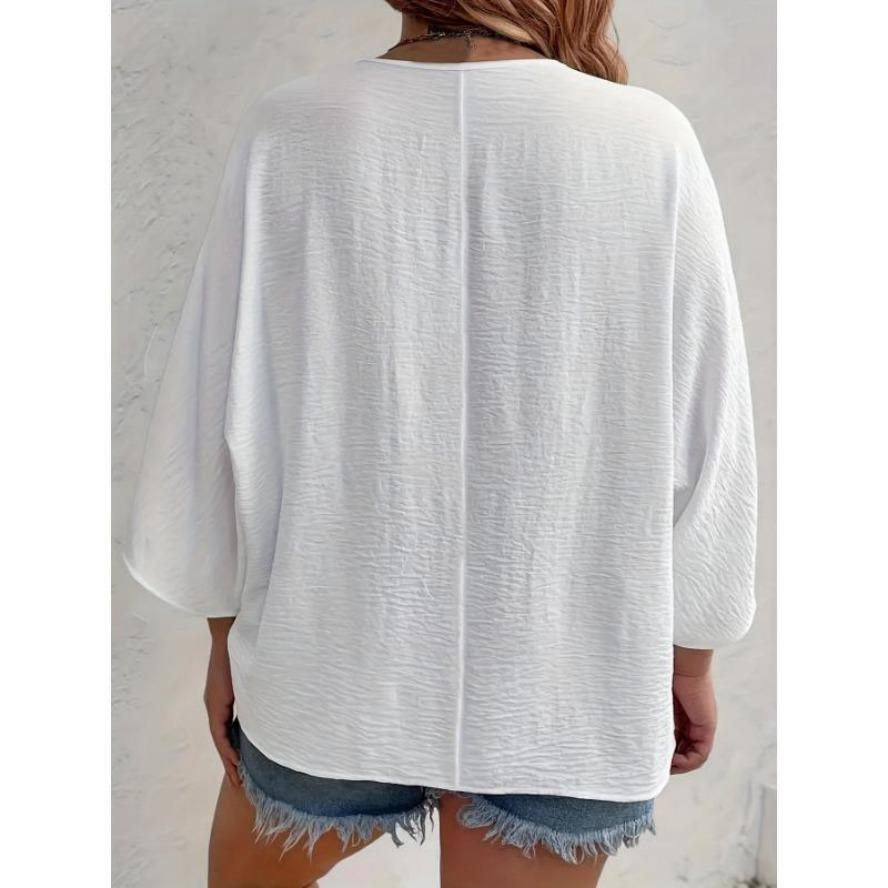 Damenmode Casual Sommer Frühling Einfarbig Druck 3/4 Ärmel V-Ausschnitt Blusen & Hemden