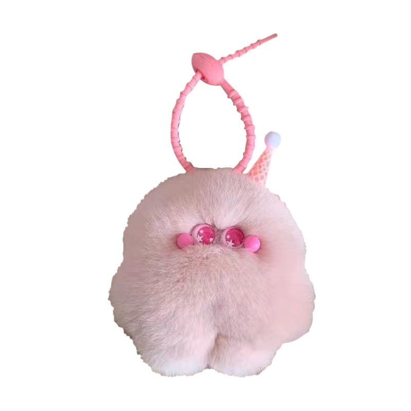 Cute Plush Car Keychain Furry Bag Charm with Ice Cream Design