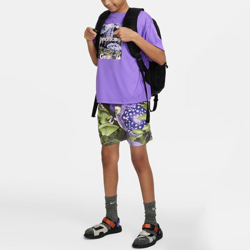 Nike Loose Fit Round Neck Short Sleeve T-Shirt With Letter Print Kids Tops Grape-Purple FB1301-542
