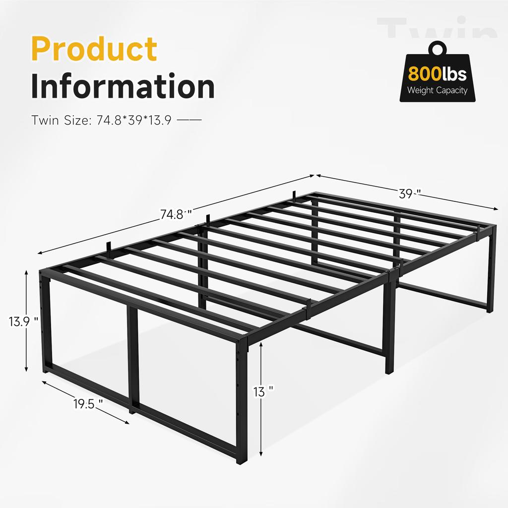 Metal Bed Frame 13 Inch with 3 in 1 Steel Support Heavy Duty Metal Platform Bed Frame No Box Spring Needed Mattress Foundation
