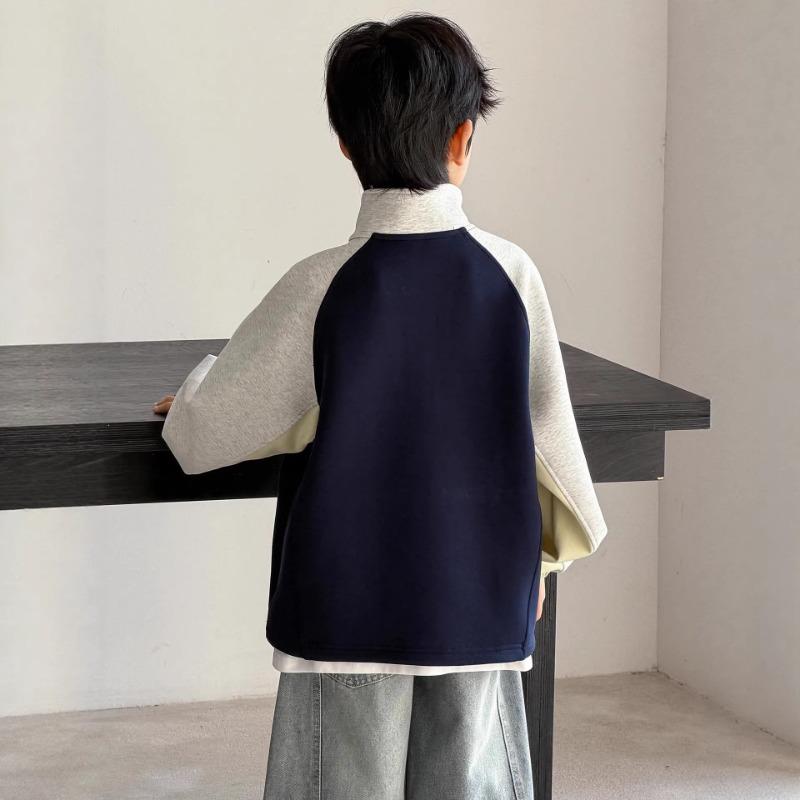Boys Half Zip Sweatshirt Korean Style Big Kids Autumn Spring Casual Top