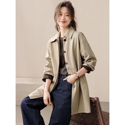 Long Lapel Contrast Cuff Trench Coat