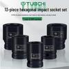 13-Piece Heavy-Duty 1/2-Inch Hex Impact Socket Set for Electric Wrench