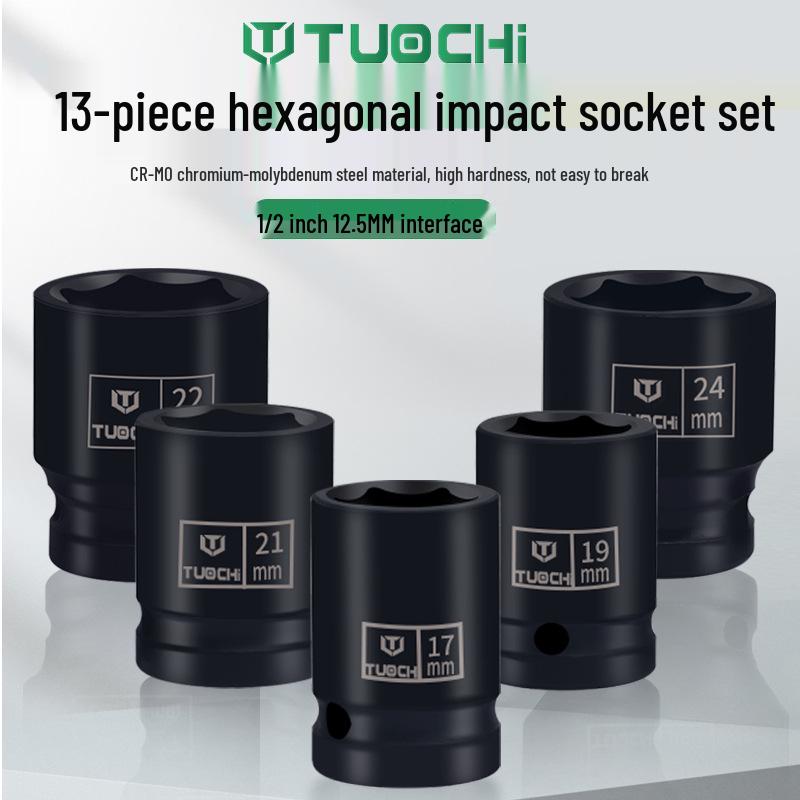 13-Piece Heavy-Duty 1/2-Inch Hex Impact Socket Set for Electric Wrench