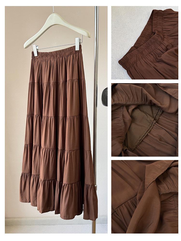 2026 New Korean Style High Waist Flowy Tiered Patchwork Skirt for Women