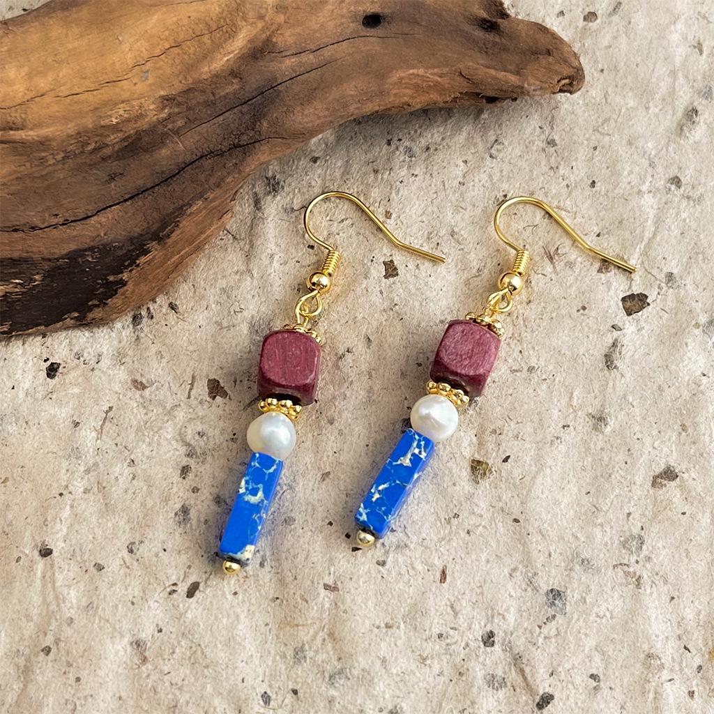 

Китайские серьги ручной работы из пресноводного жемчуга и натурального камня геометрической квадратной формы