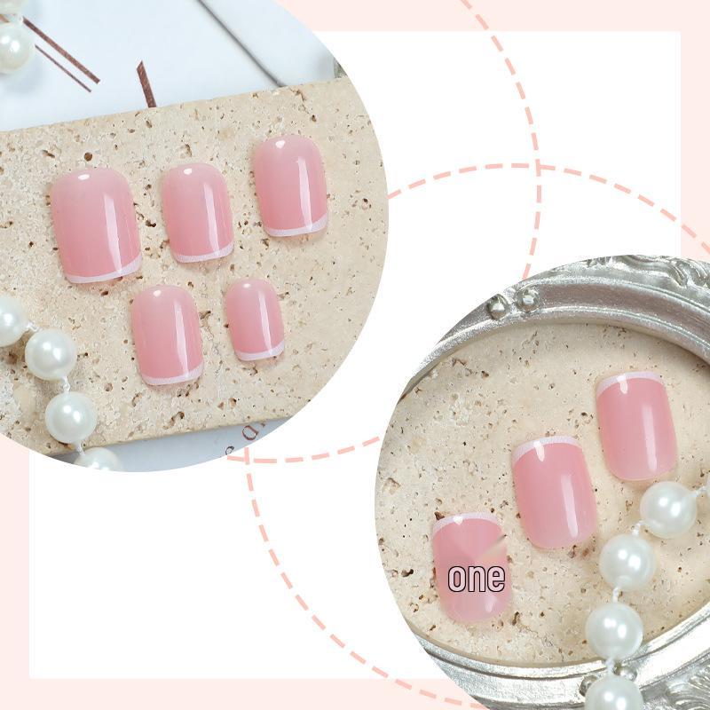 Nude French Manicure Square False Nails - 24 Wearable Nail Tips