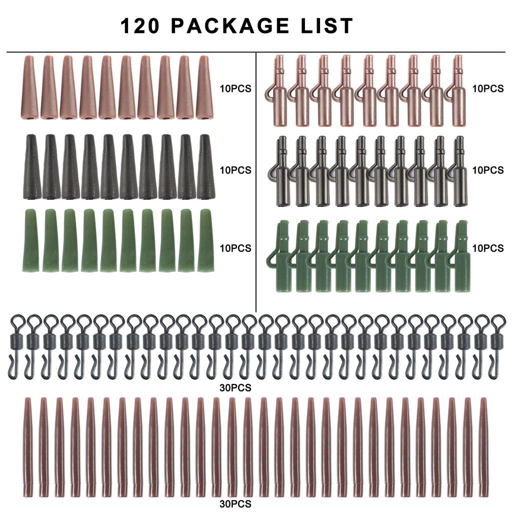 120Pcs Carps Fishing Tackle Set Fishing Accessory Set Including Carps Hook Quick Changes Swivels Anti-Tangles Sleeves
