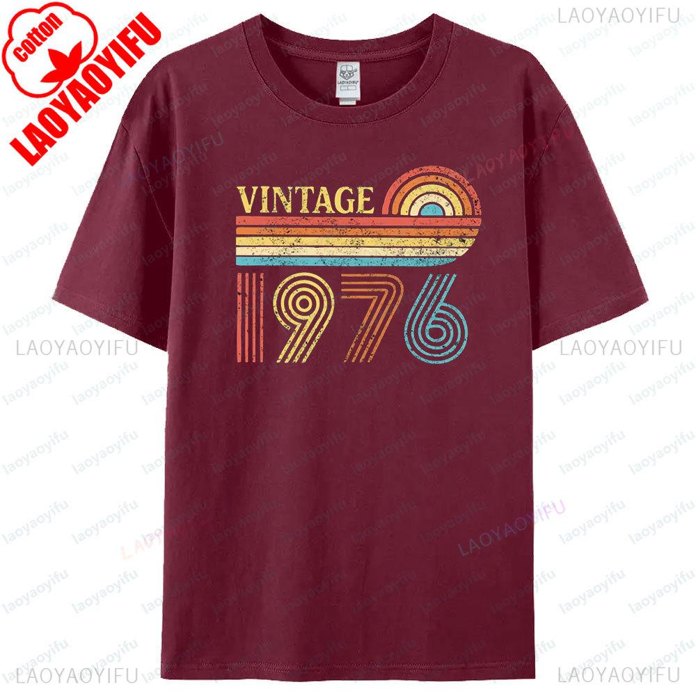 Vintage 1976 Unisex Tshirt Retro 50th Birthday Gift Shirt 50 Years Old Gift Tee Men Women Daily Life Casual Cotton Tshirt S