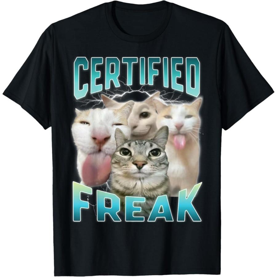 DCOJUZBO Сертифицированный Фрик Забавная Кошка Мем Проклятая Глупая Зевающая Кошка Футболка XXXXXL разноцветный