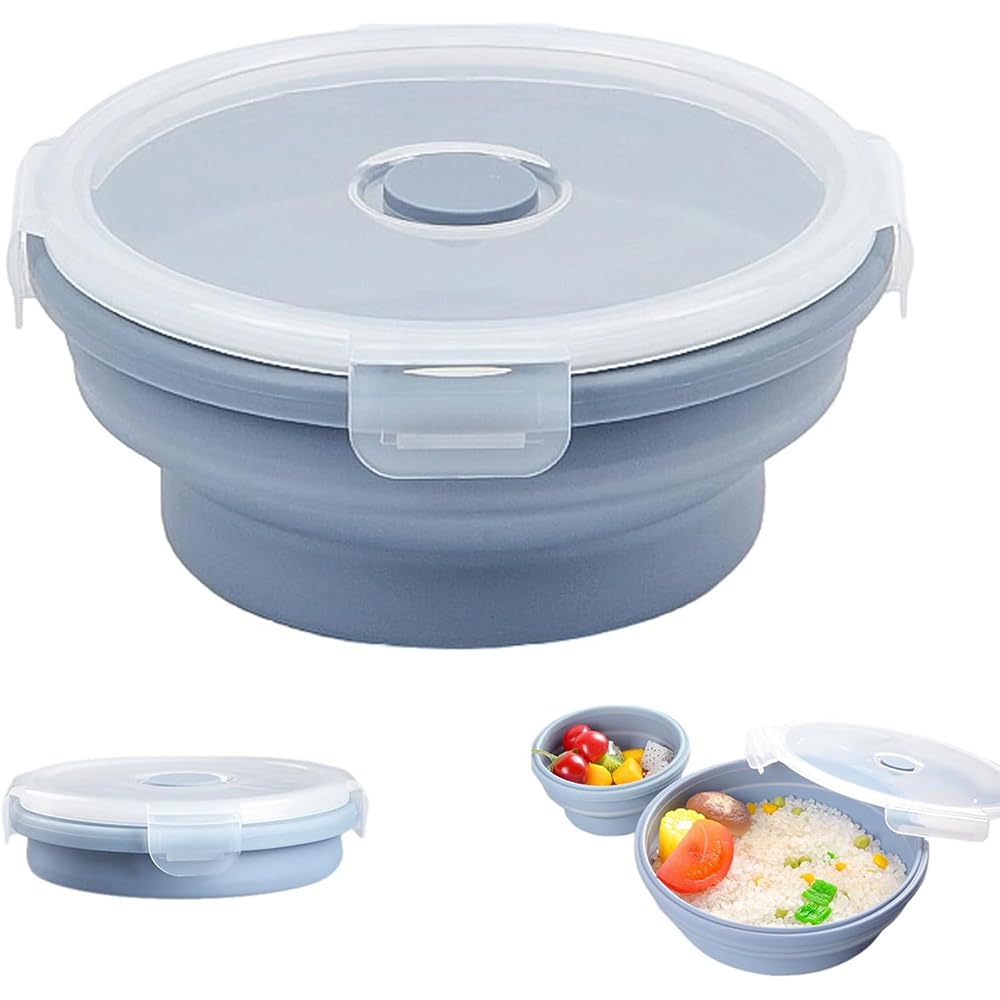 Silicone Heat Resistant Folding Bowl Cup 500ml with Lid Multipurpose 500ml синий