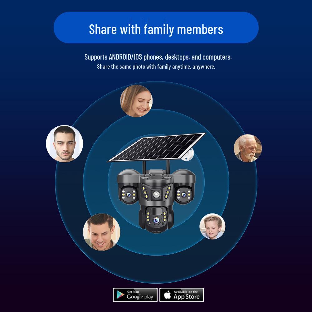 Triple-Screen 360° Wireless Solar Surveillance Camera with Tri-Lens Integration.