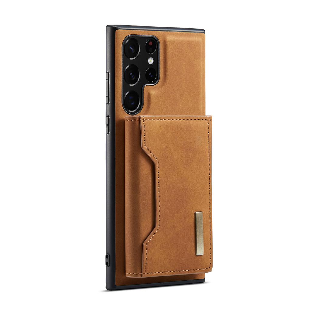 Phone Case Magnetic Card Holder Wallet Stand Cover Fit for Samsung Galaxy S22 Brown S22 Ultra