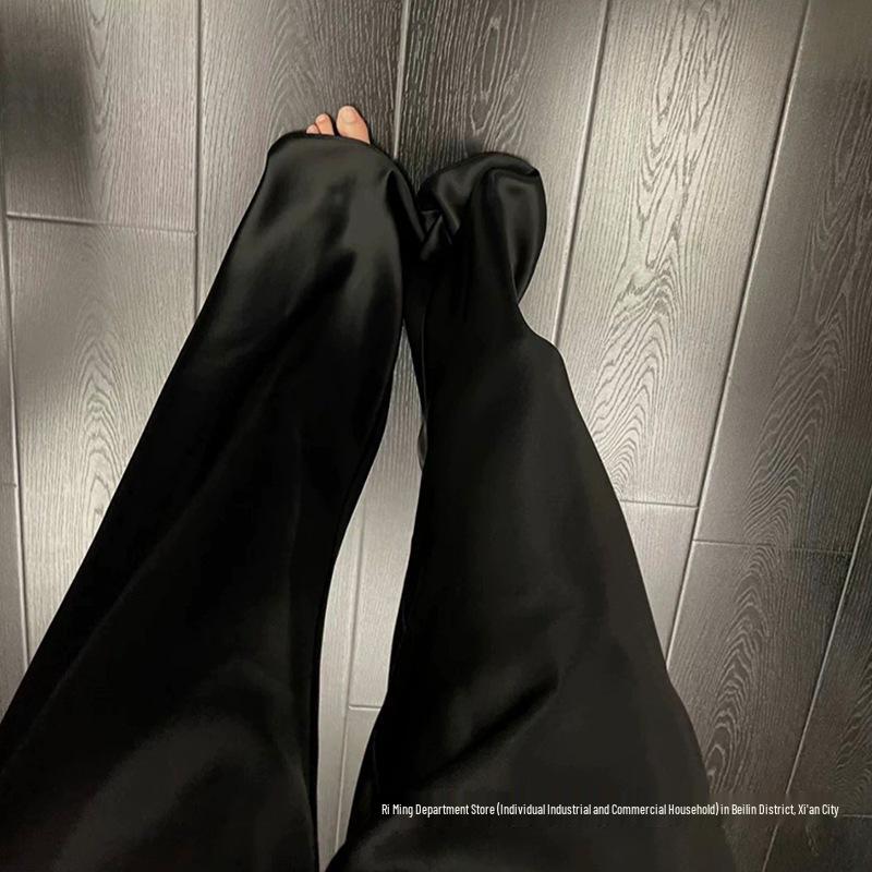 Women s High-Waisted Satin Wide-Leg Pants - Thin, Cool, Slimming Draped Casual Wear Medium