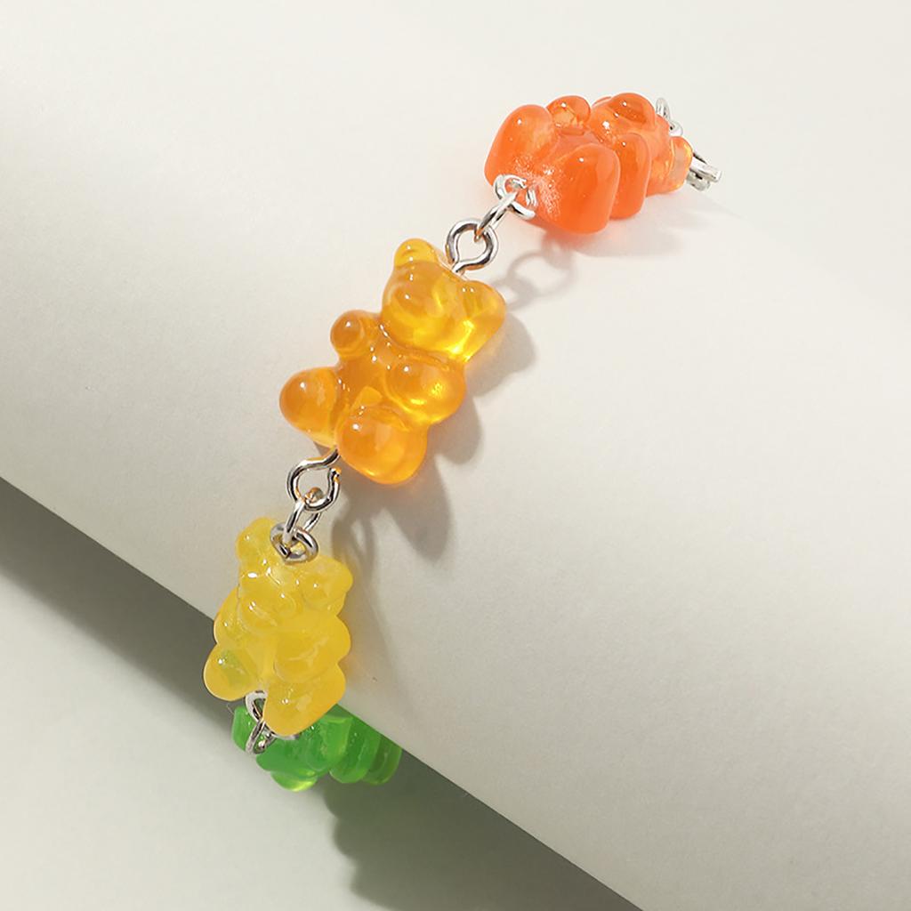 Cartoon Rainbow Candy Bear Ins Colored Gummy Candy Woman Bear Bounce Di Hip Hop Jelly Color Bracelet Girl Bracelet Zircon Gift