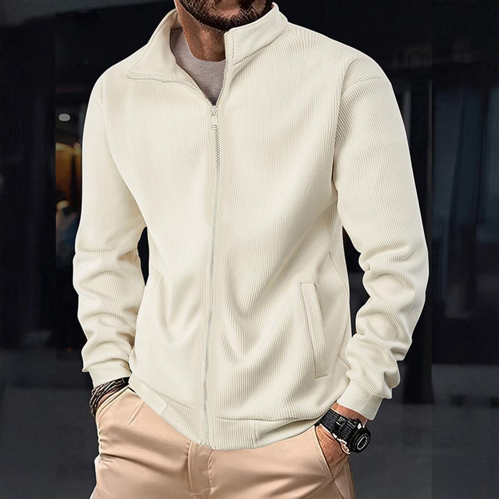 Men's Solid Color Corduroy Zipper Jacket Men's Sports Large Size Casual Jacket