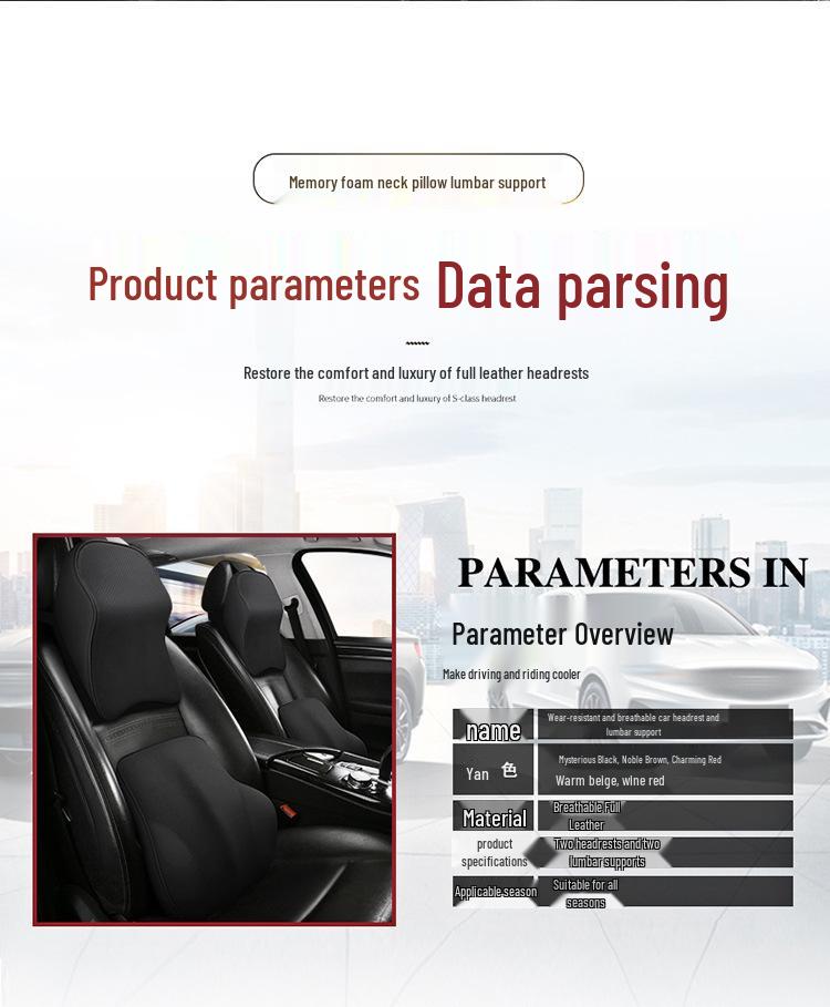 Celoroční polštář pod hlavu a bederní opěrka do auta z paměťové pěny s nappa kůží