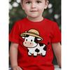 European sizes Boys' Cow Print T-Shirt - Short Sleeve Round Neck Casual Shirt with Cute Cow Patterns, Spring Summer Fall Outfits Suitable for