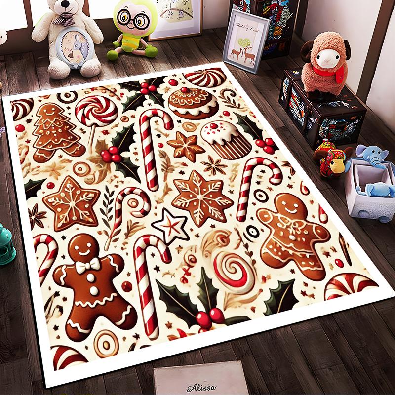 Gingerbread & Candy Christmas Theme Non-slip rug suitable for living room and bedroom sofas