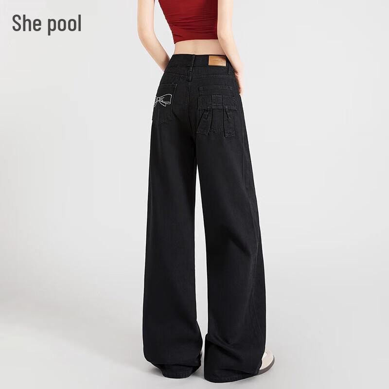 

Women s High Waist Washed Wide Leg Jeans with Bow Detail L