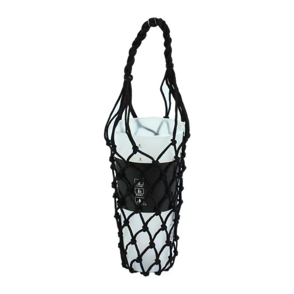 Portable Hand Woven Mesh Bag Hollow Out Handheld Coffee Bag Reusable Beverage Bag
