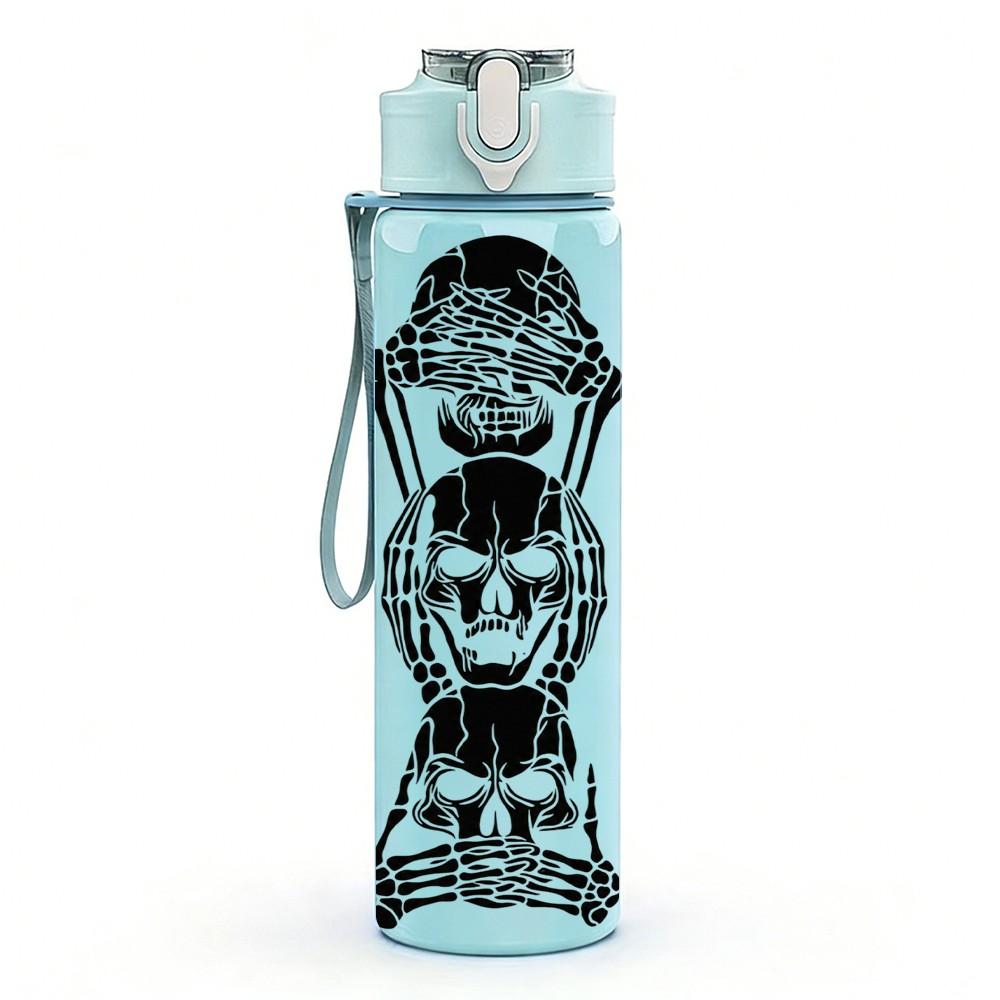 1PC Sugar Skull Skeleton Statue 750ml Color Plastic Sports Water Bottle Leakproof Flip Straw Lid Suitable for Sports Office Home Use