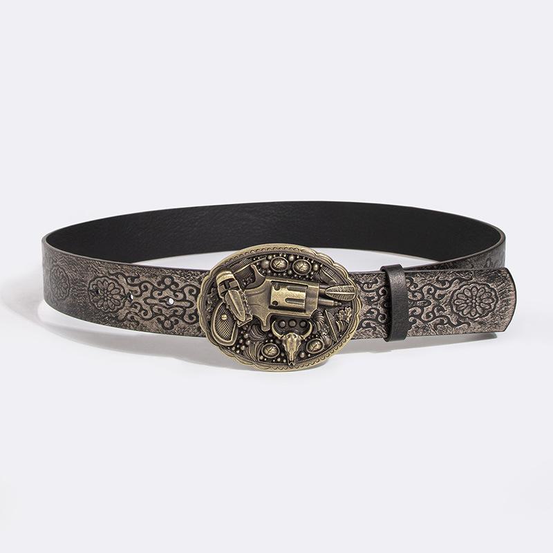 Retro Antique Quality High-end Heavy Industry Turquoise Carving Sheep Head Embroidered Embroidered Color Antique Fashionable Round Cake Belt