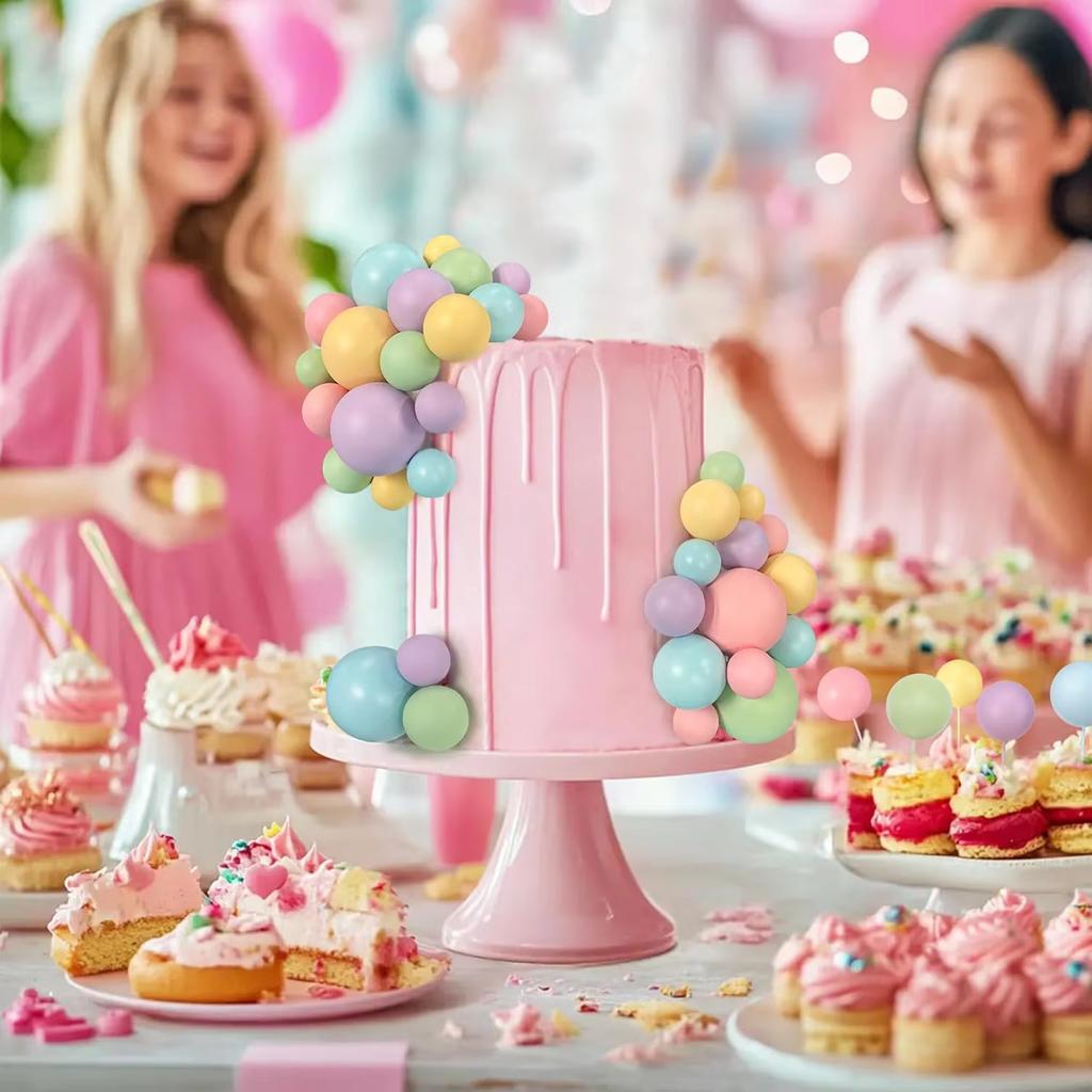 56 PCS Ball Cake Toppers - Colorful Pearl Cake Decorations for Birthday, Wedding, Cupcakes Ball Party Supplies DIY Dessert Decor