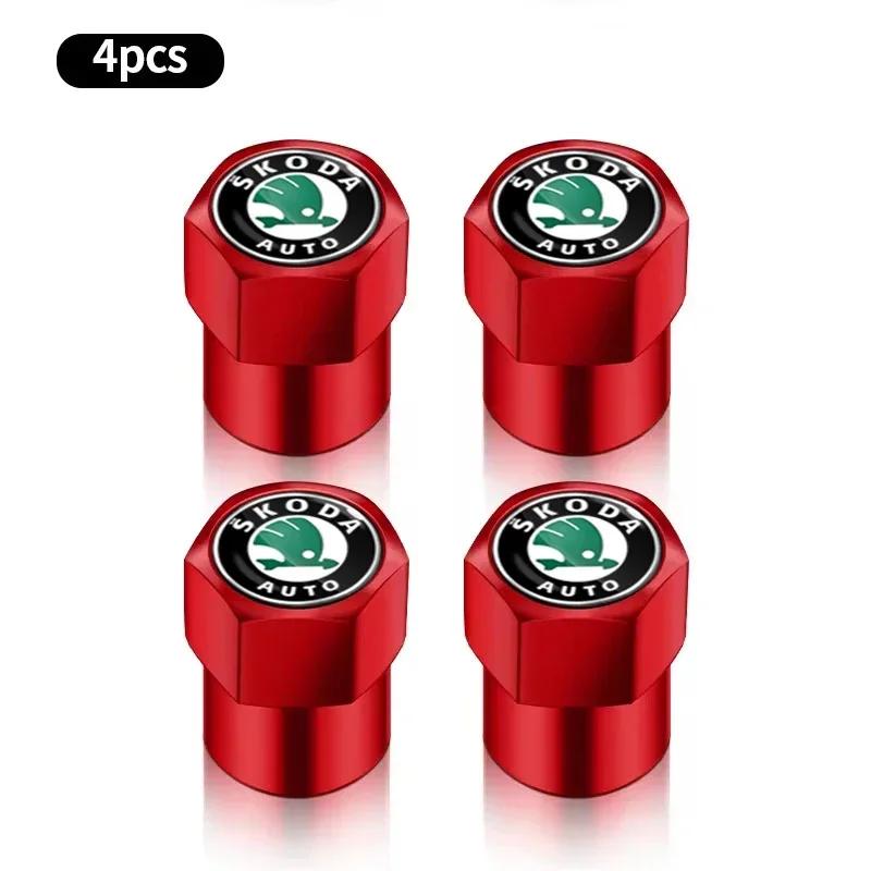 NADH5 4PCS Fashion Car Wheel Air Valve Dust Covers Accessories For Skoda Fabia Octavia Karoq Kodiaq Kamiq Superb Rapid Scale