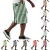 Pantaloncini casual da uomo a righe con coulisse e tasche multiple, lunghezza al ginocchio
