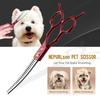 6.5" Meideng Style Half-Red Fishbone Curved Tooth Pet Grooming Scissors & Thinning Shears