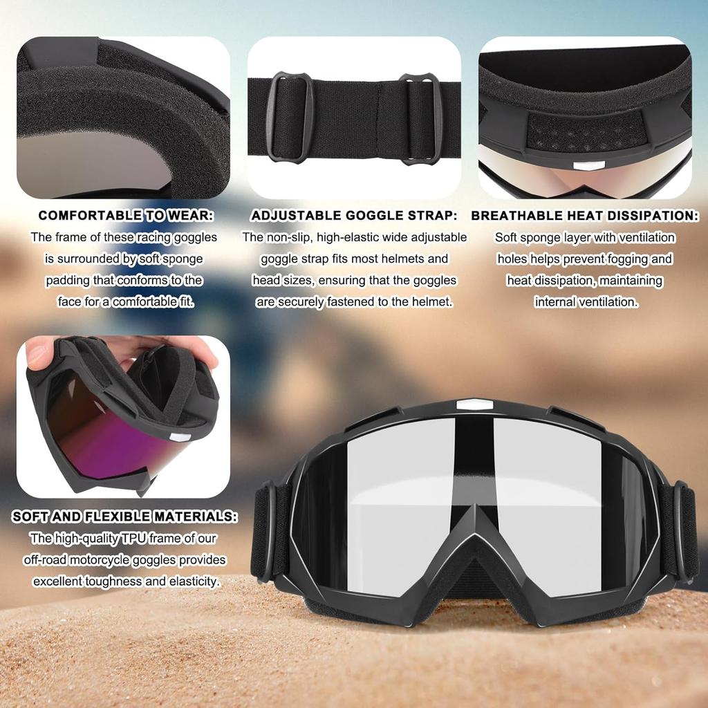 Motorcycle Goggles, Dirt Bike Goggles ATV Offroad Riding Motocross Protective UTV Helmet Glasses For Adults Youth Kids