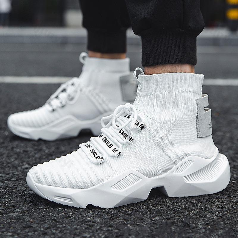 Fashion Men High Top Casual Shoes Male Sneakers Fashion Trend Mesh Shoes Cover Foot Breathable Socks Sports Running Shoes Heightening