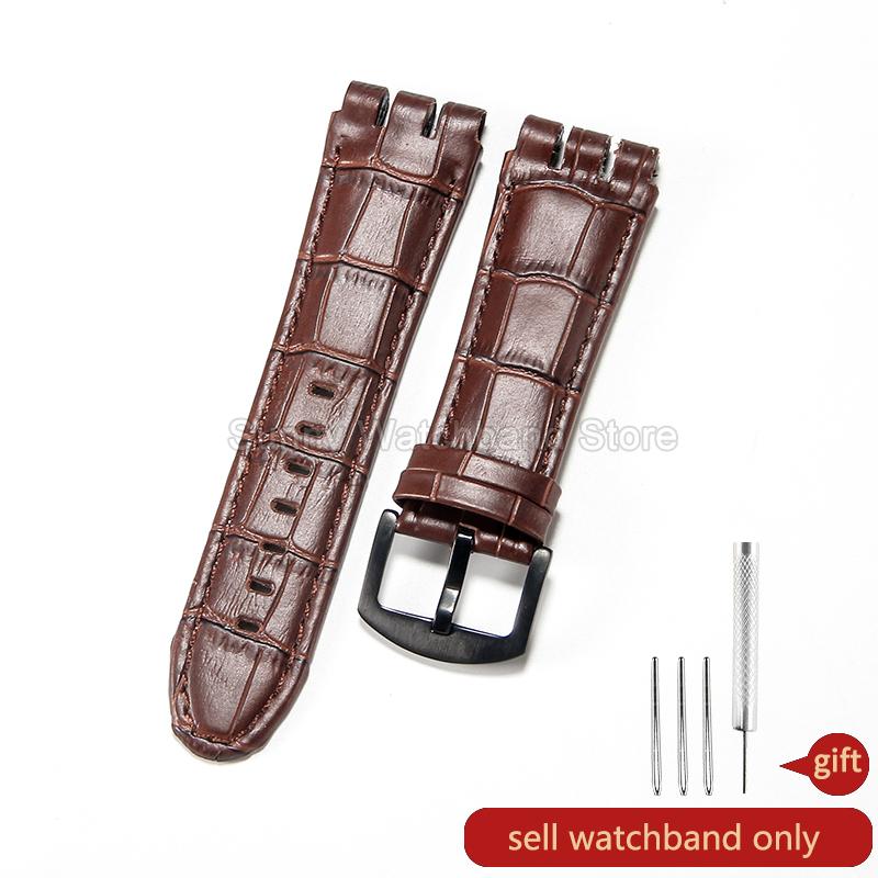 For Swatch YOS440 449  447 Large Men's Watchband Gear Shaped Concave Convex Interface Genuine Leather Watch Accessories 23mm