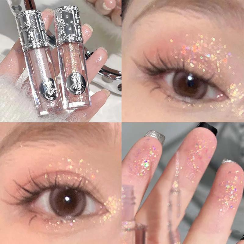 Liquid Eyeshadow Pearlescent Shimmer Long Lasting Monochrome Pearly Fine Sparkling Sequins Eye Shadow Highlighter Quick Drying Shiny Eyeliner