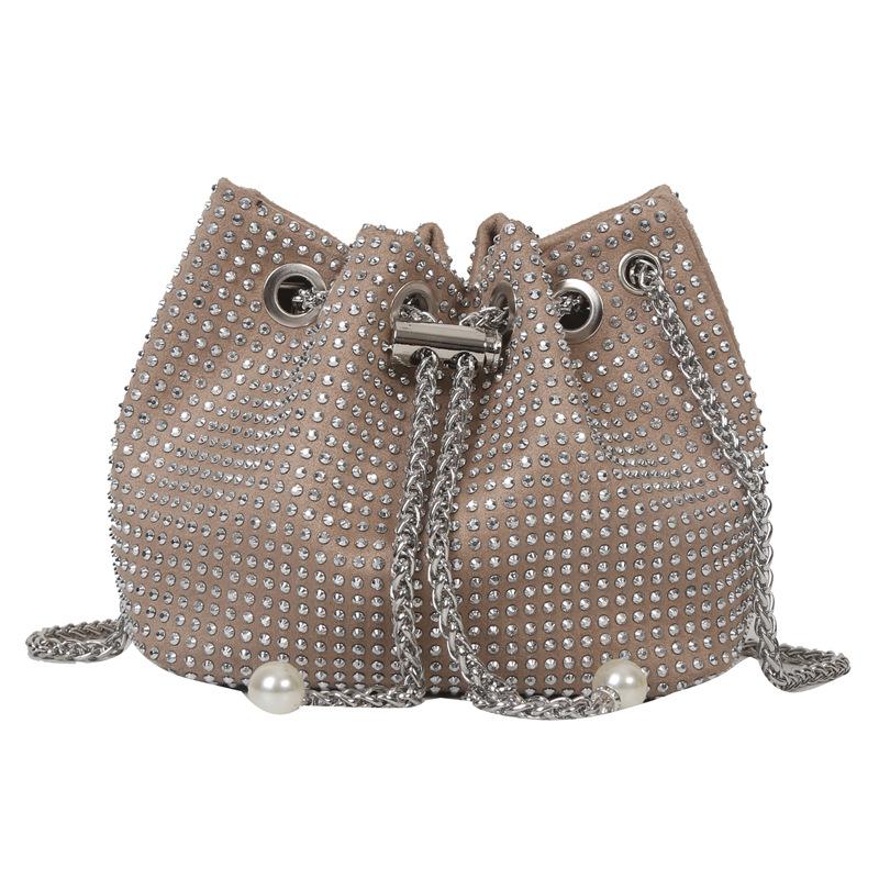 Fashion Trend Small Bag Women's Autumn New Bright Diamond Messenger Bag Chain Bucket Bag