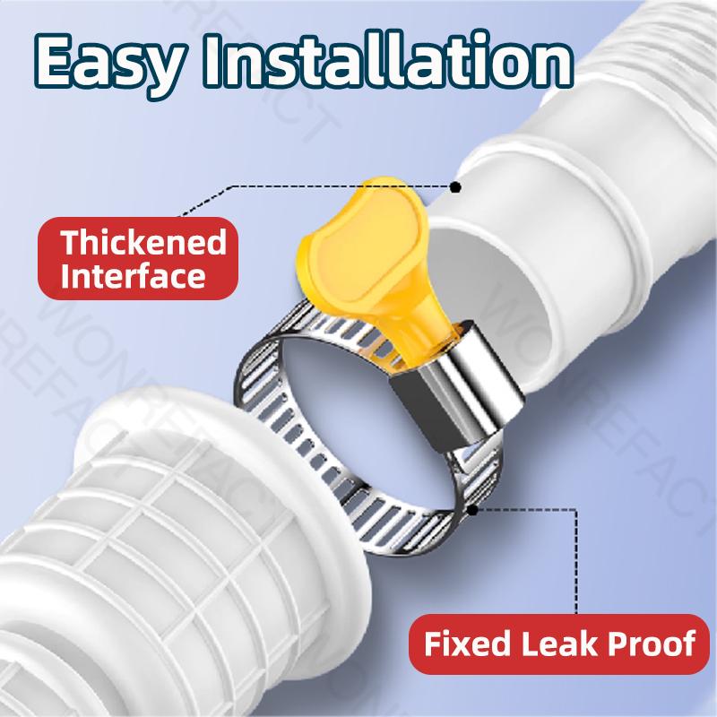 White Air Conditioning Drain Pipe Cuttable Corrugated Drainpipe Universal Dehumidifier Drain Hose With Cut Connect Clamp
