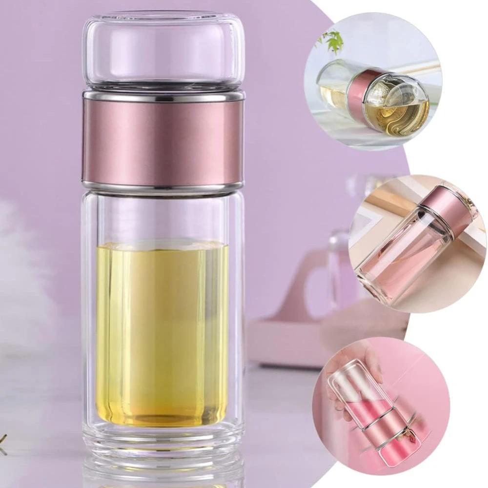 500ML Tea Water Bottle High Borosilicate Glass Double Layer Tea Water Cup Teas Infuser Bottle Tumbler Drinkware with Teas Filter