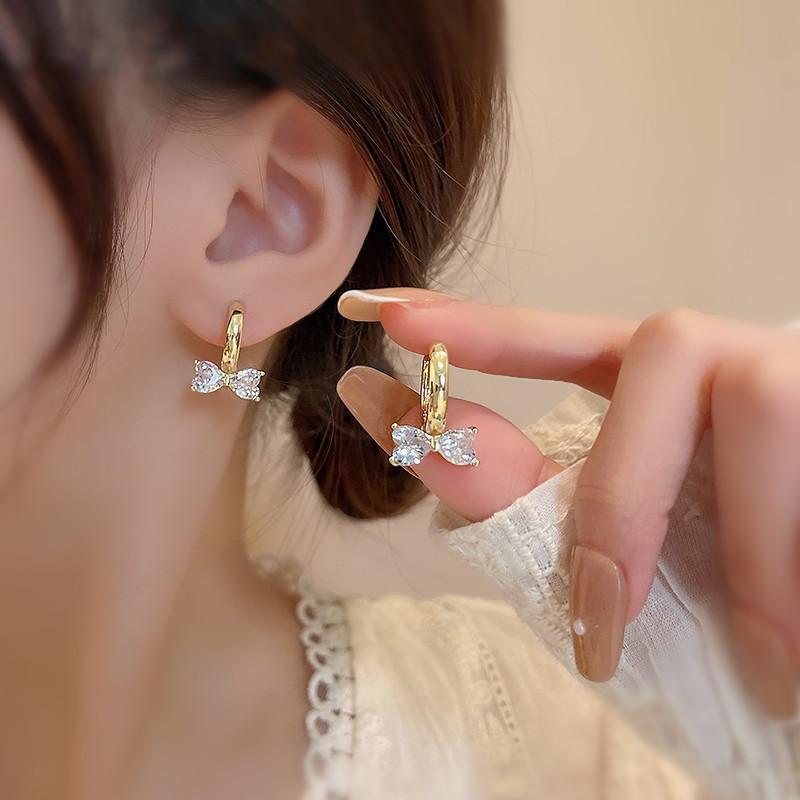 Retro Style Red Bowknot Stud Earrings for Women Girls Simple Earings Piercing Ballet Ribbon Aesthetics Elegant Ear Zircon Gifts