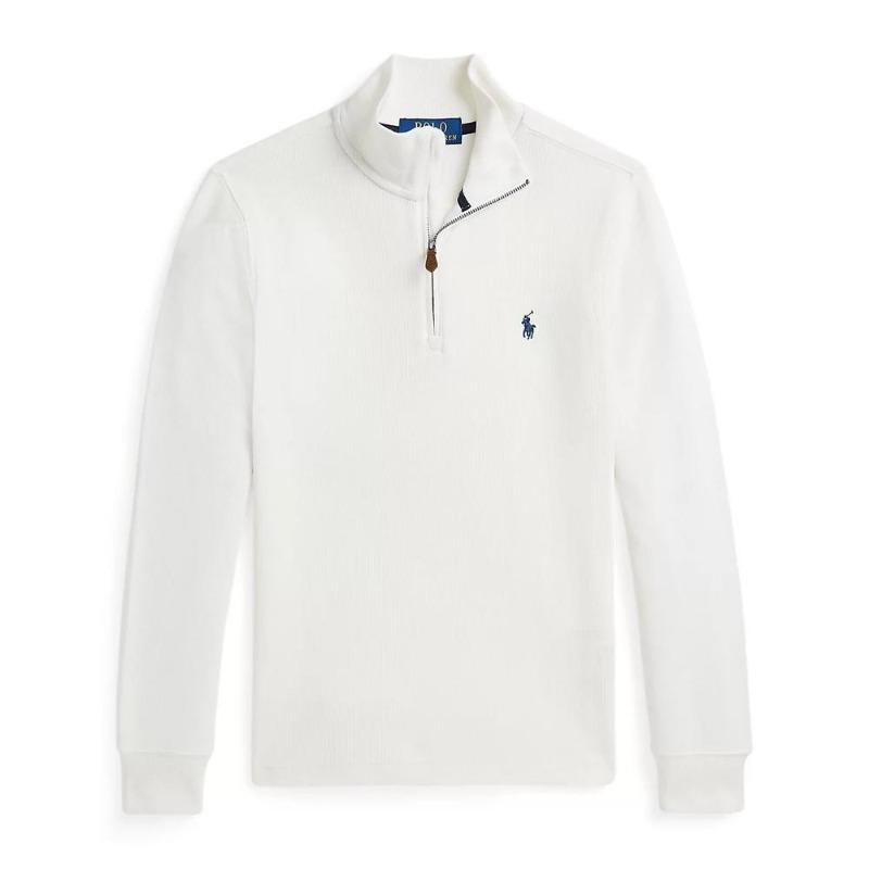 Ralph Lauren Hoodie Solid Color Pony Logo Stand Collar Half Zipper Long Sleeved White Children's Style 323953023-003