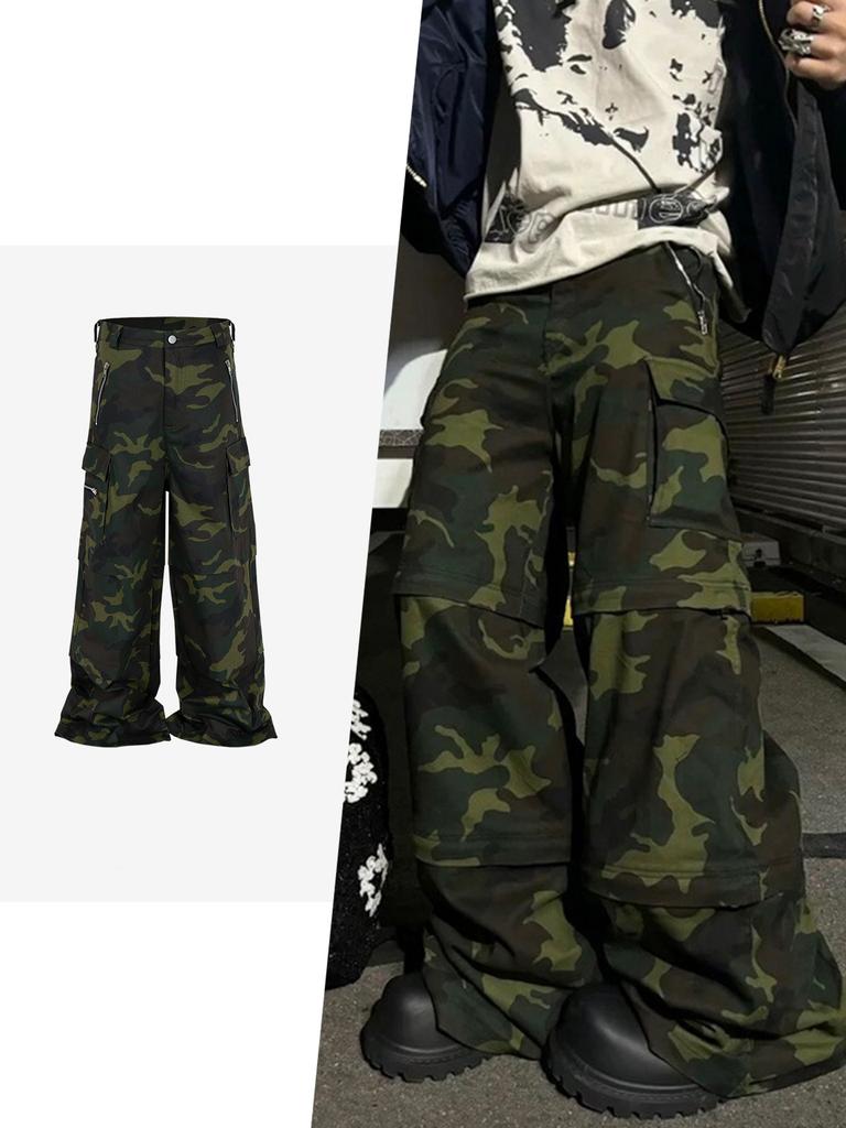 Cargo Pants Men Women Streetwear Patchwork Baggy Overalls Wide Leg Loose Trousers