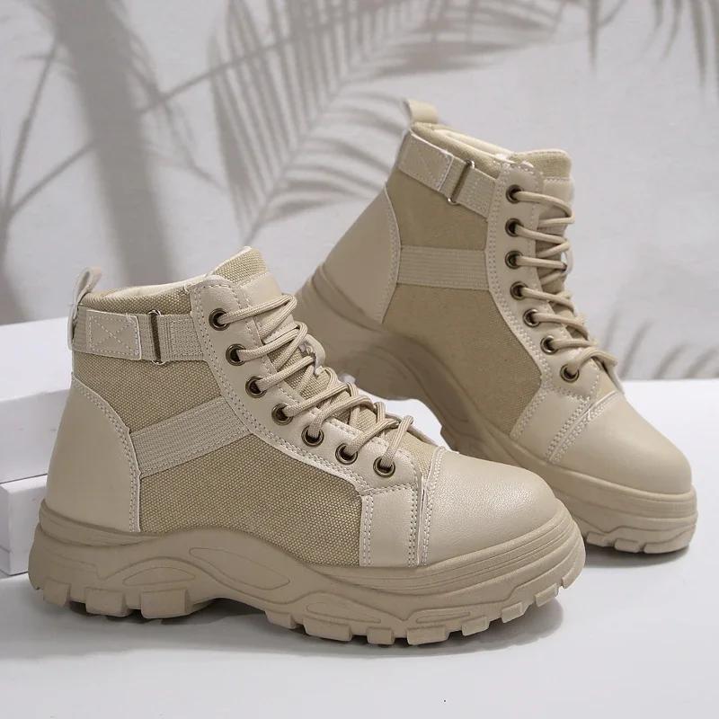 

Женские ботинки на высоком голенище, модные, на толстой подошве, мужские мотоциклетные ботинки, нескользящие, дышащие, повседневные кроссовки, новые женские ботильоны 36-45 36